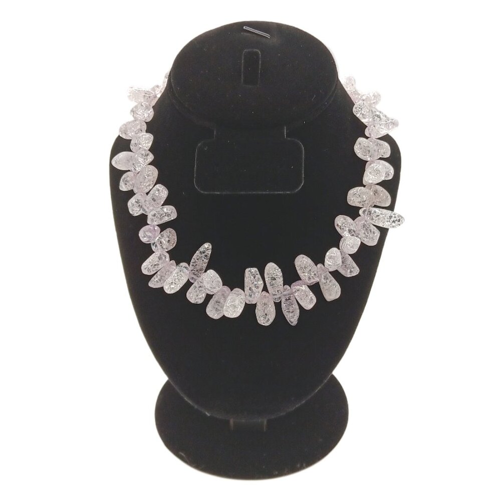 Crystal Crackle Quartz Nugget Necklace 18” Sterling Silver Statement Chunky Bead